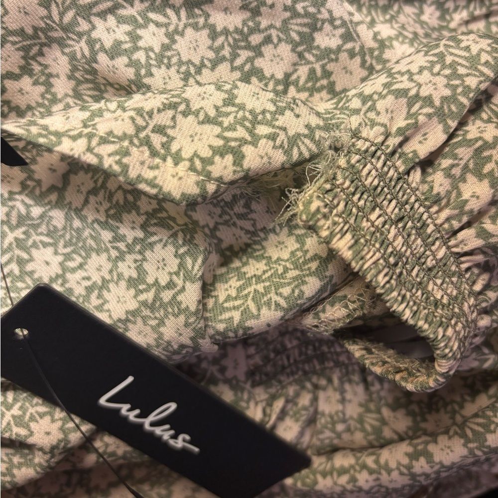 Lulus Times With You Sage Green Floral Print Puff Sleeve Midi Dress Size XS NEW - Picture 16 of 16